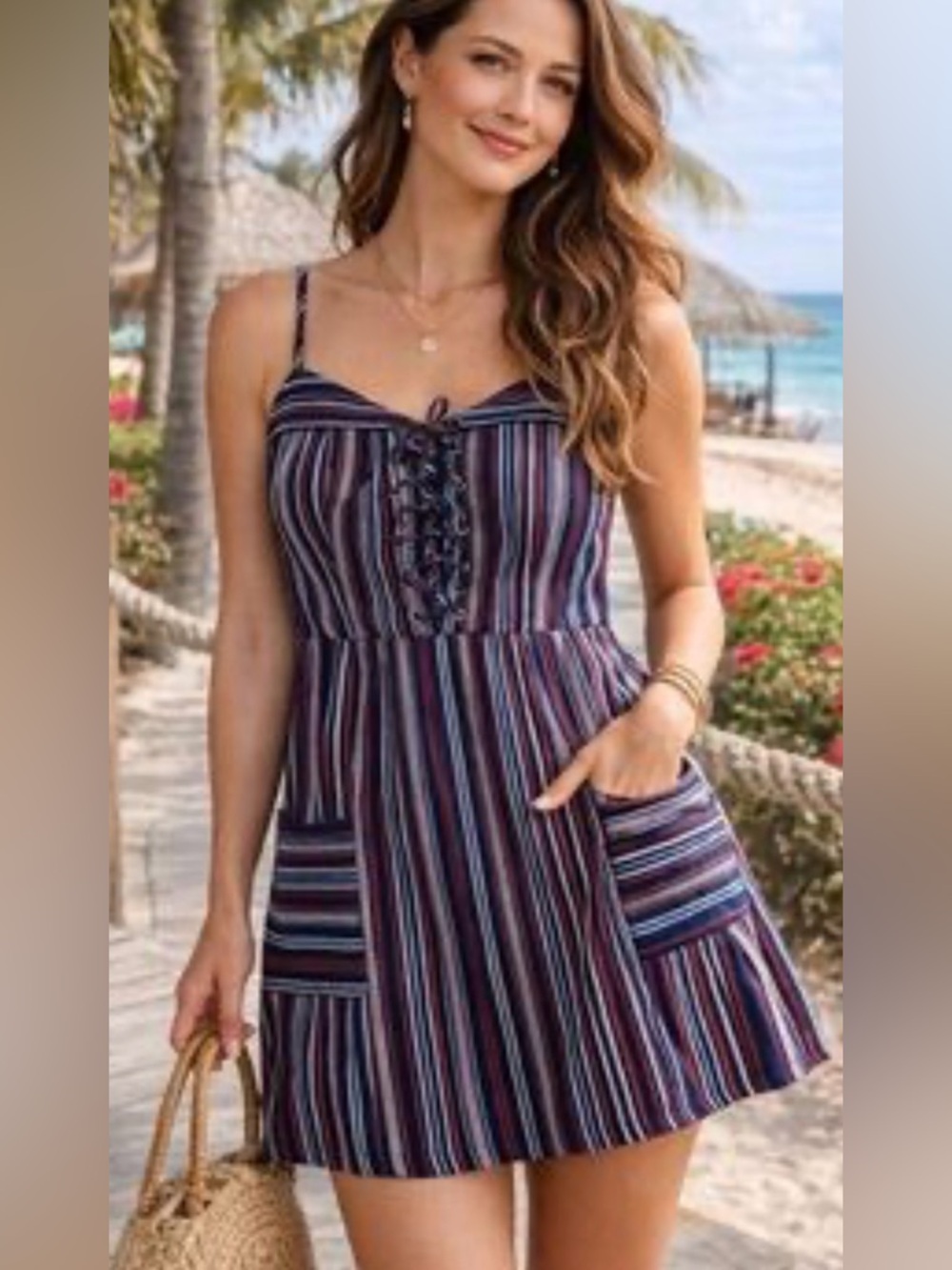 🇺🇸GB Striped Mini Dress in Navy, red, and White- NWT
